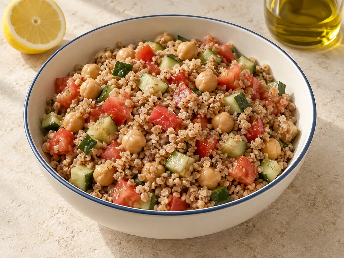 Noxudlu bulqur salatı